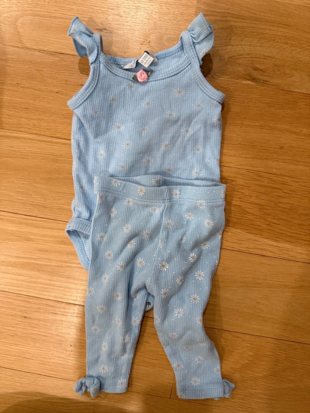 Blue Floral Ribbed Tank & Legging Set for Kids